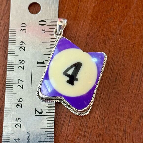 Unique Billiard Purple Solid Ball # 4 Pendant Necklace Sterling Silver New - Picture 5 of 7